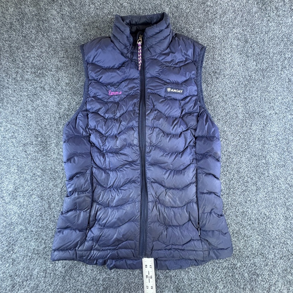 Ariat Ideal Down Vest Womens XS Navy Eclipse Logo Puffer Insulated Full Zip